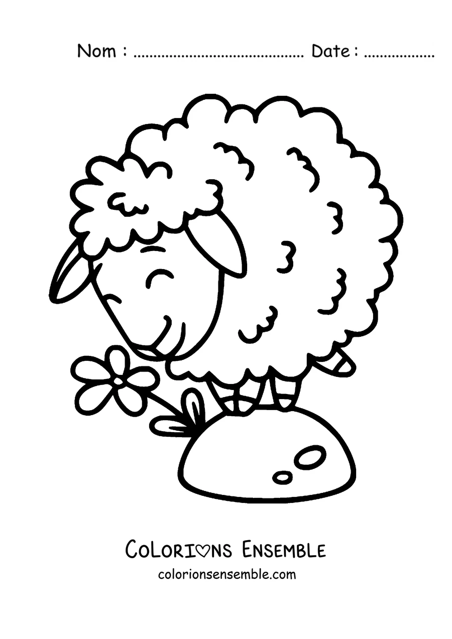 Coloriage de mouton qui sent une fleur