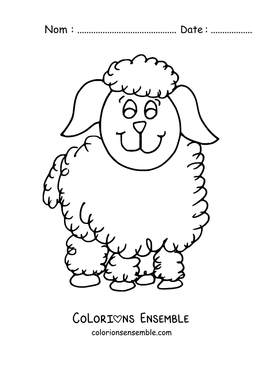 Coloriage de mouton laineux souriant de profil