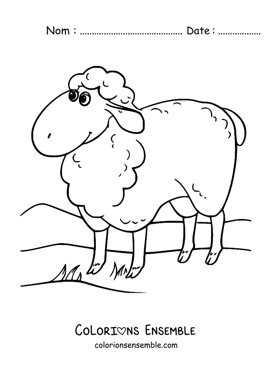 Coloriage de mouton debout sur la colline