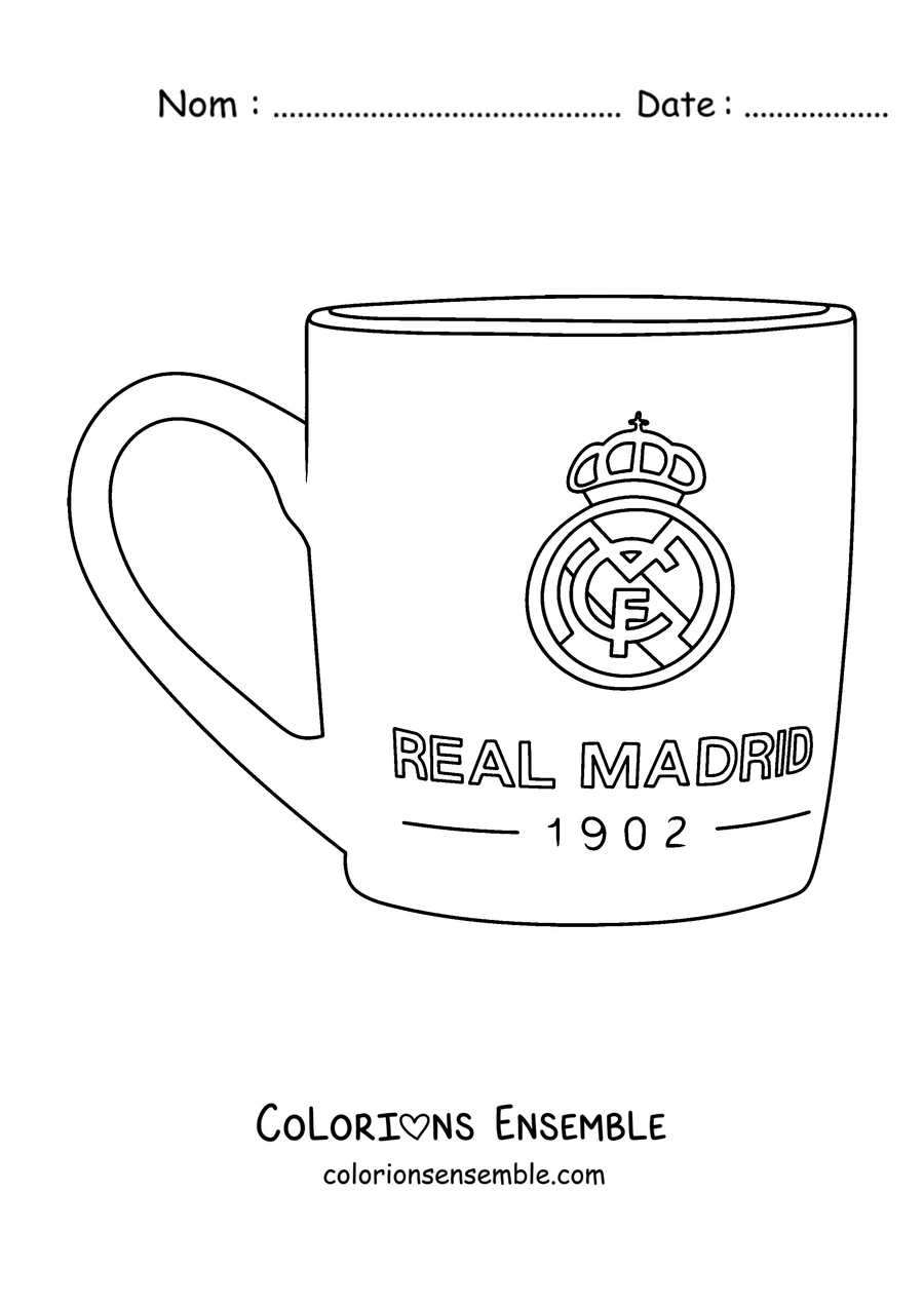 Coloriage d'un mug avec le blason du Real Madrid et l'année 1902