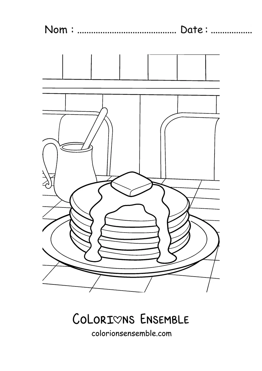 Coloriage d'une pile de pancakes avec du beurre et du sirop