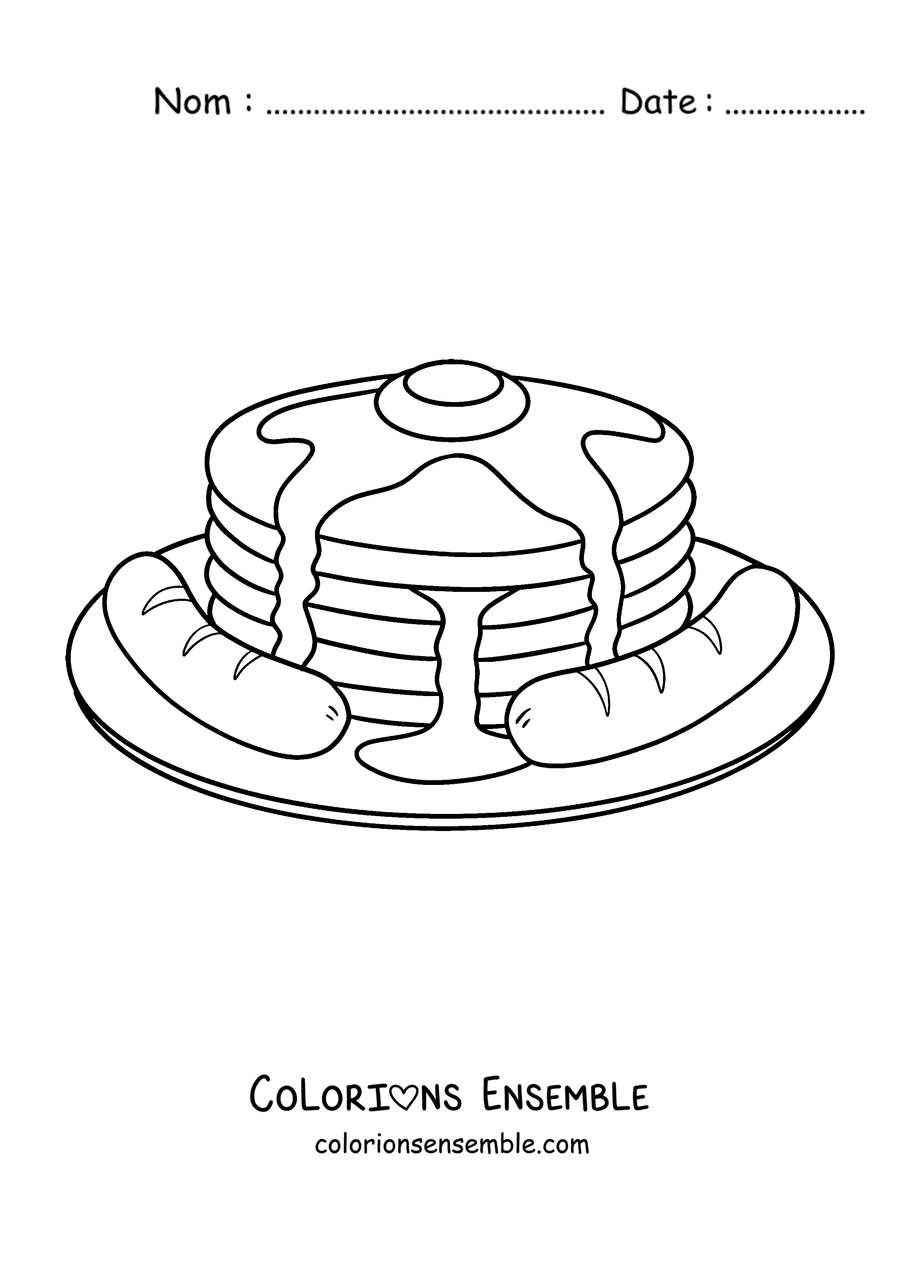 Coloriage de pancakes au sirop servis dans une assiette