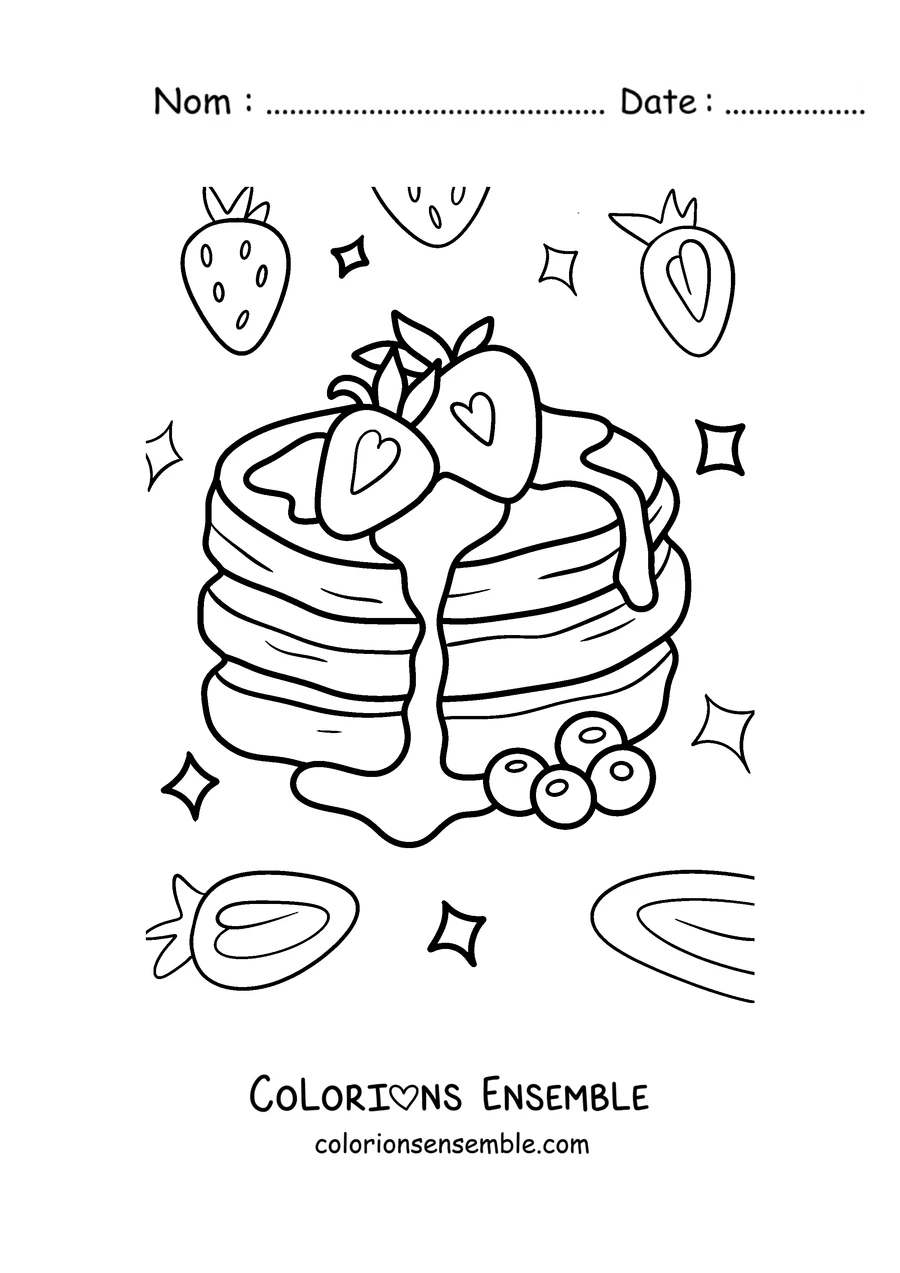 Coloriage de pancakes moelleux aux fraises et aux myrtilles