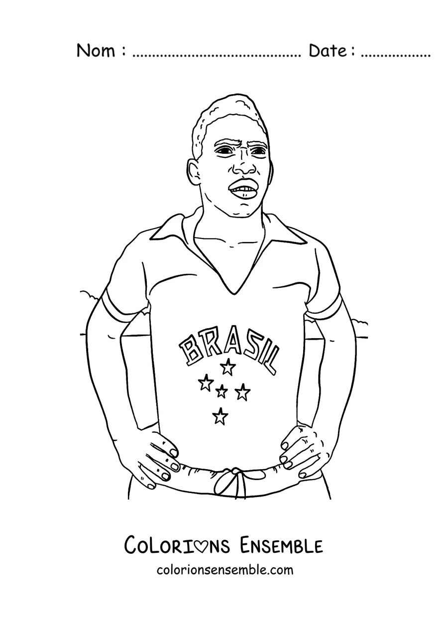 Coloriage de Pelé debout avec le maillot du Brésil