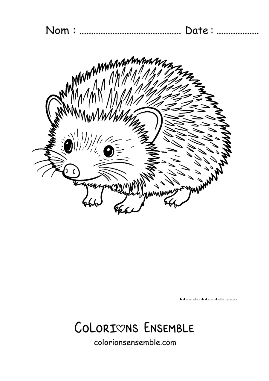 Coloriage d'un petit hérisson marchant de côté