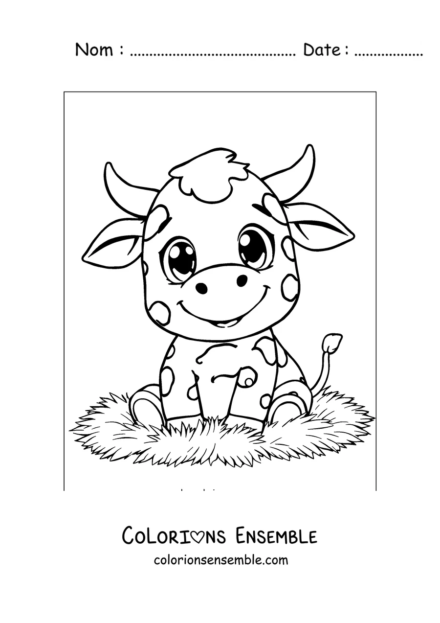 Coloriage de petit veau joueur aux grands yeux