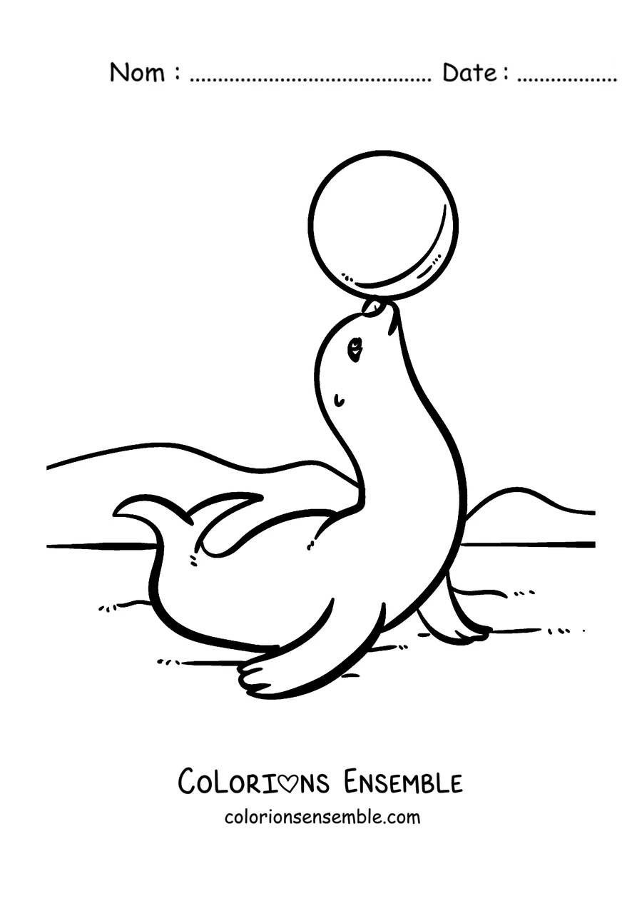 Coloriage d’un phoque en équilibre avec un ballon sur le nez