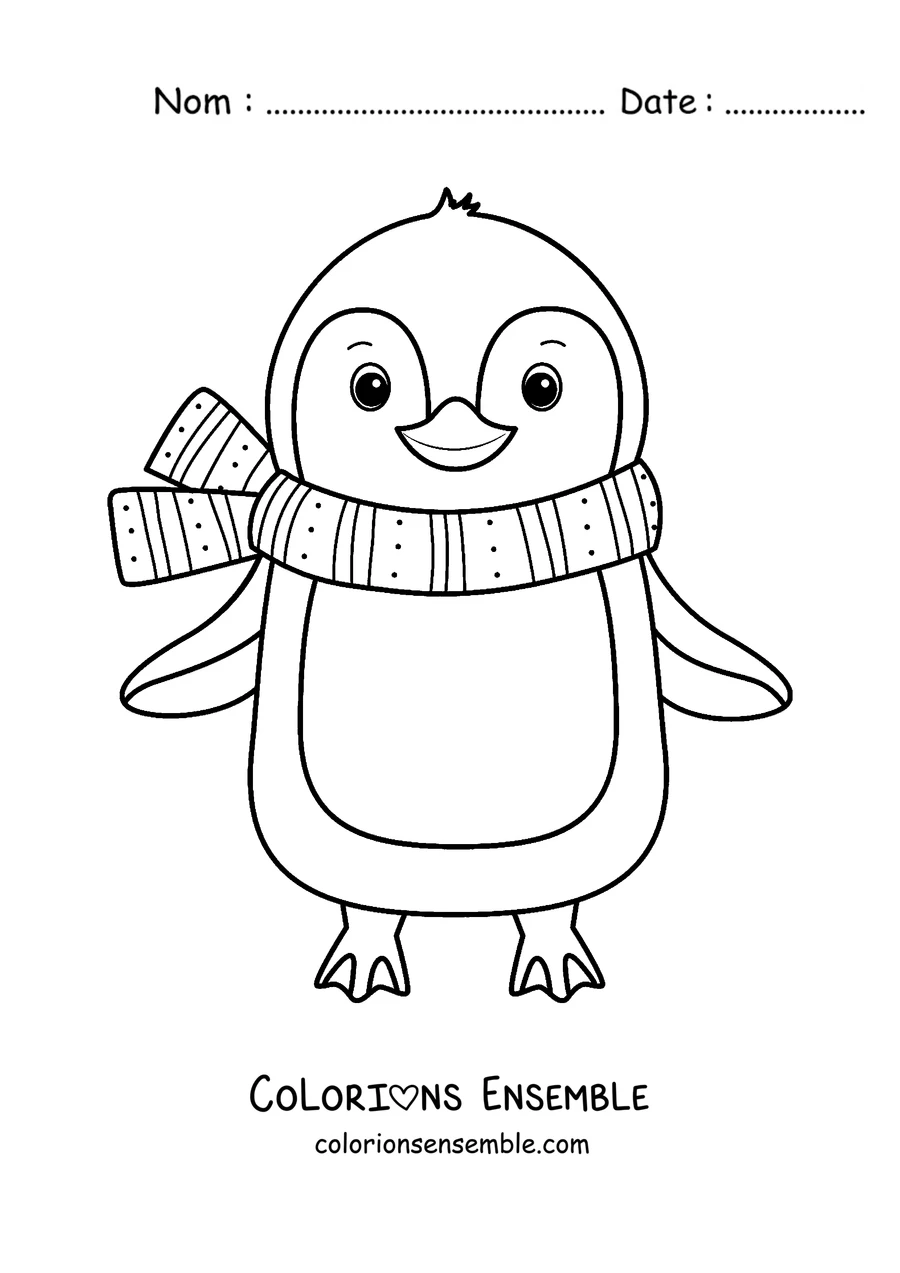 Coloriage d'un pingouin debout avec une écharpe