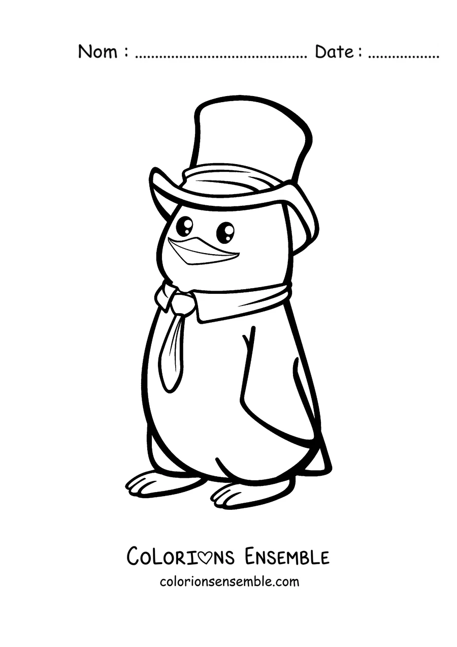 Coloriage d'un pingouin en haut-de-forme et cravate