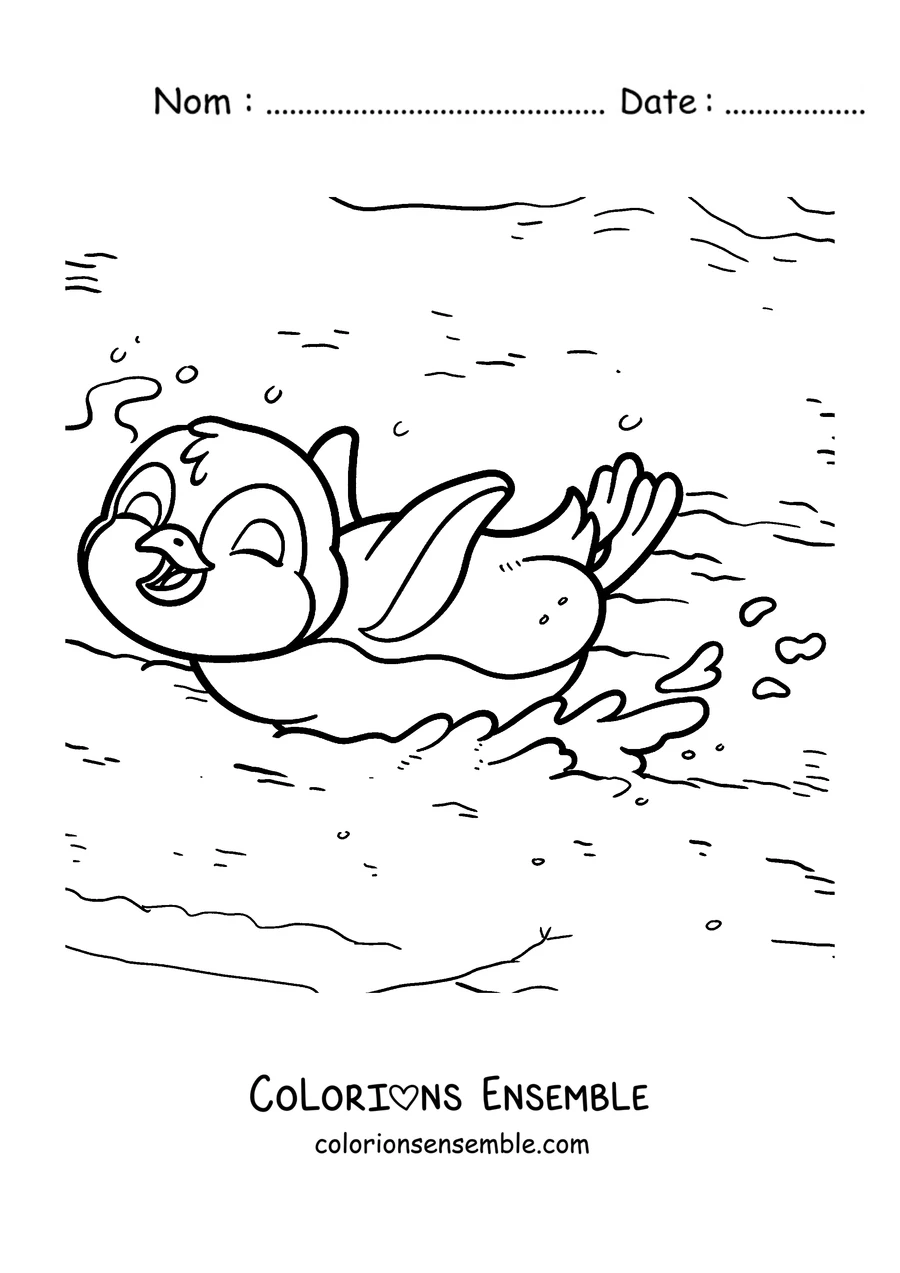Coloriage d'un pingouin qui glisse sur le ventre