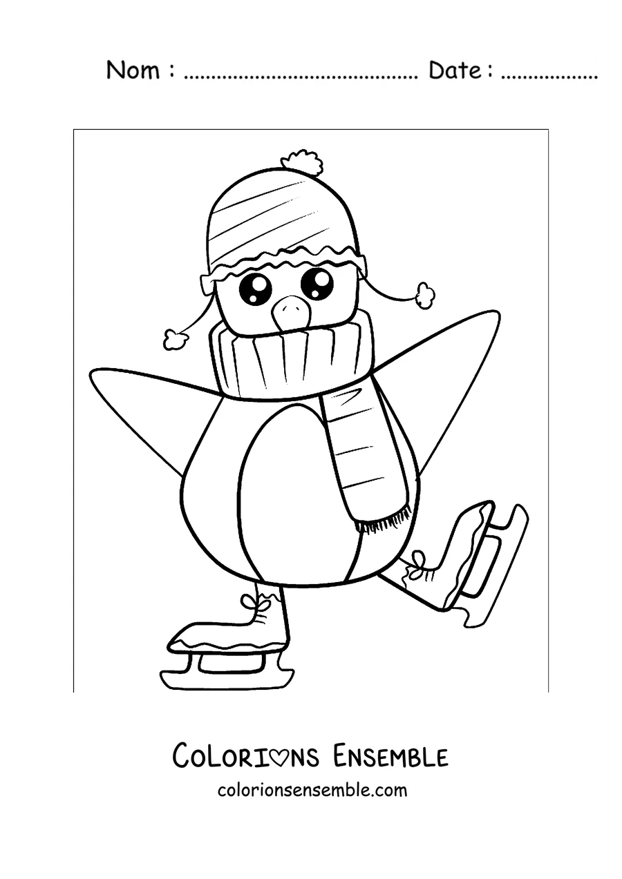 Coloriage d'un pingouin qui patine sur la glace