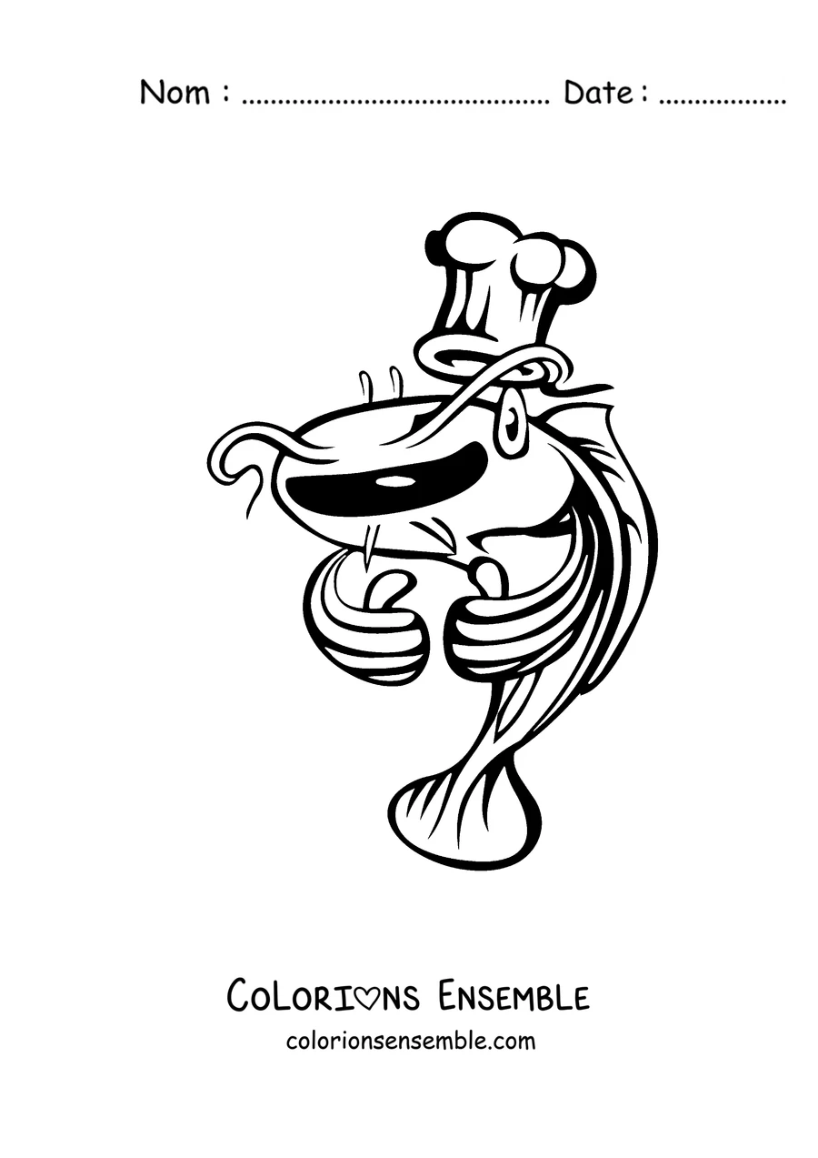 Coloriage d'un poisson-chat cuisinier avec une toque