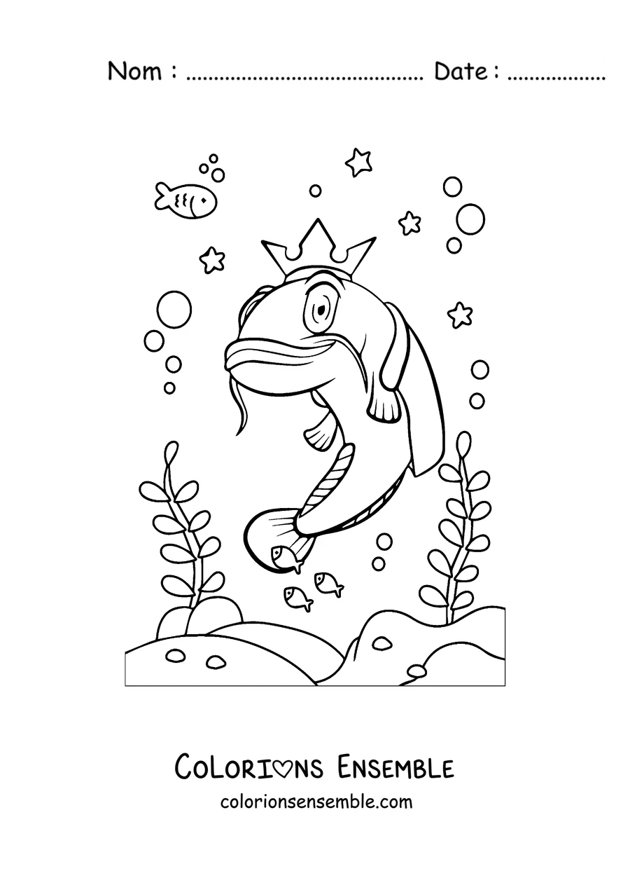 Coloriage d'un poisson-chat roi avec une couronne