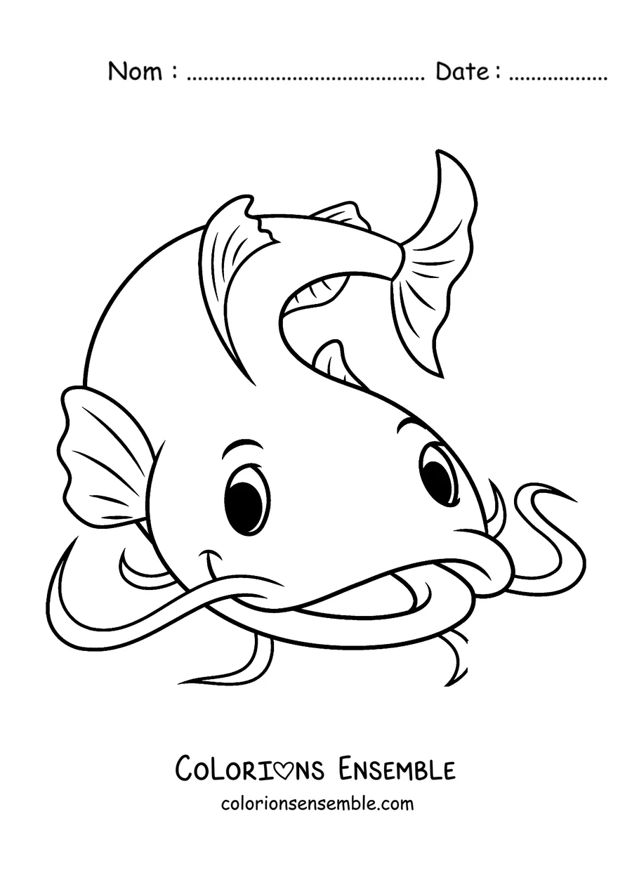 Coloriage d'une tête de poisson-chat aux longues moustaches
