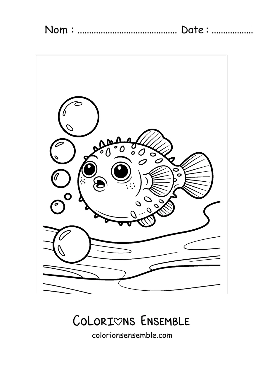 Coloriage d'un poisson-globe qui fait des bulles