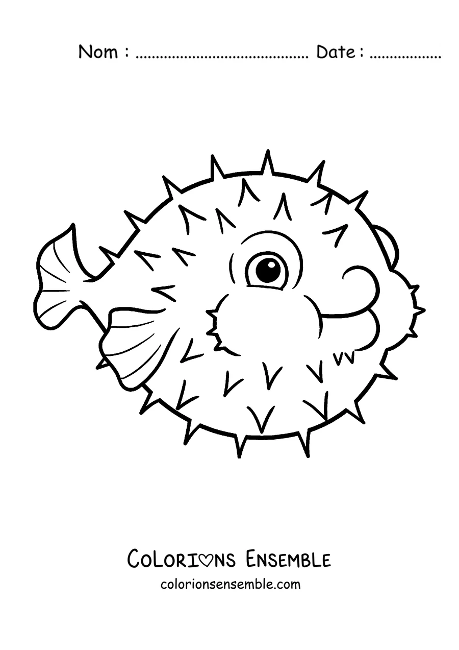 Coloriage d'un poisson-globe gonflé avec des piquants