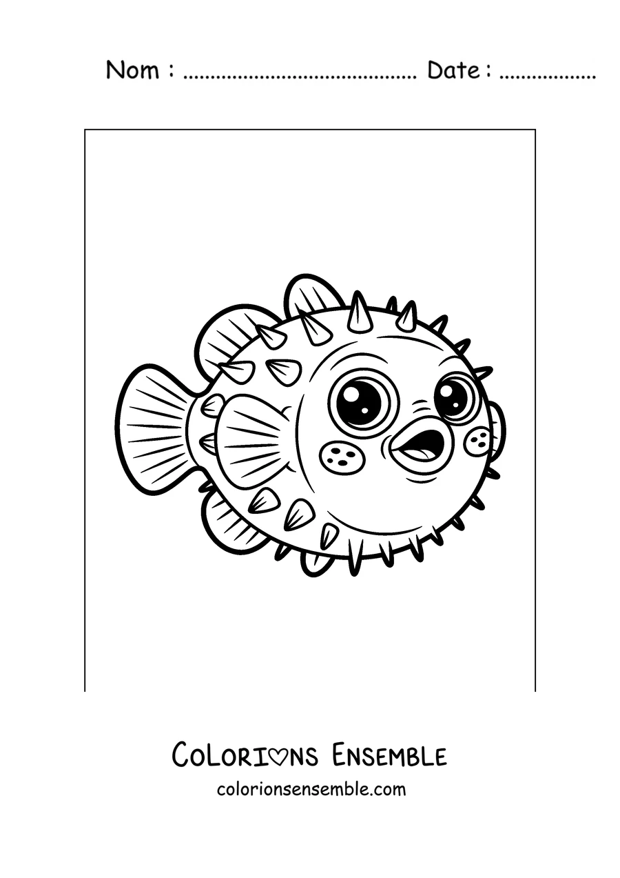 Coloriage d'un poisson-globe qui nage