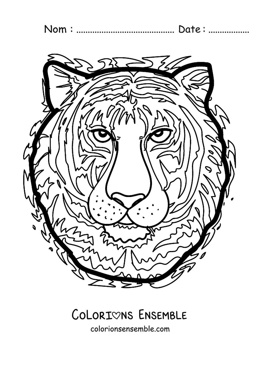 Coloriage du visage d'un tigre vu de face
