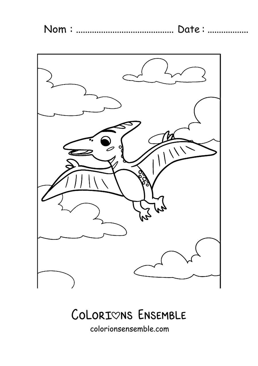Coloriage d'un ptérodactyle mignon en vol