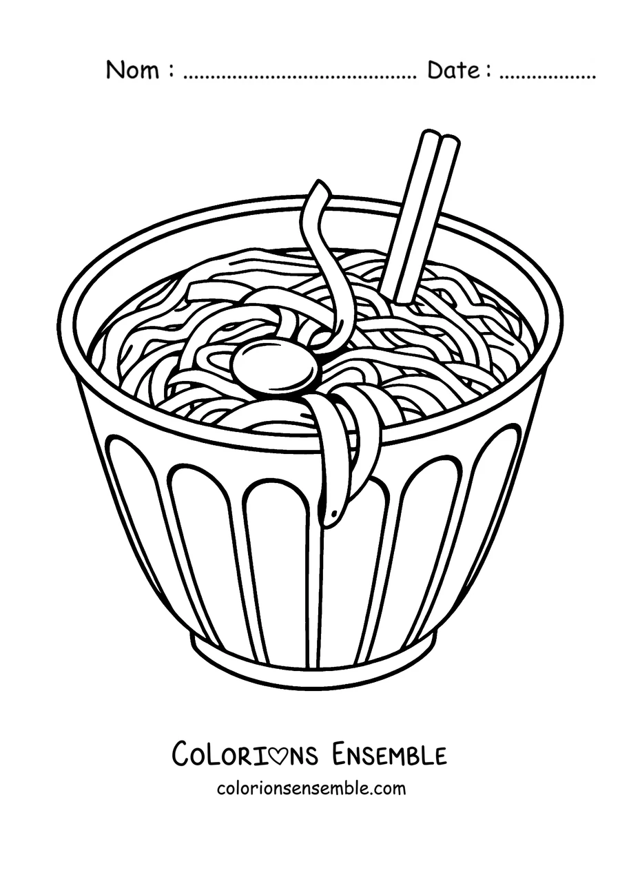 Coloriage d'un gobelet de nouilles ramen avec une baguette