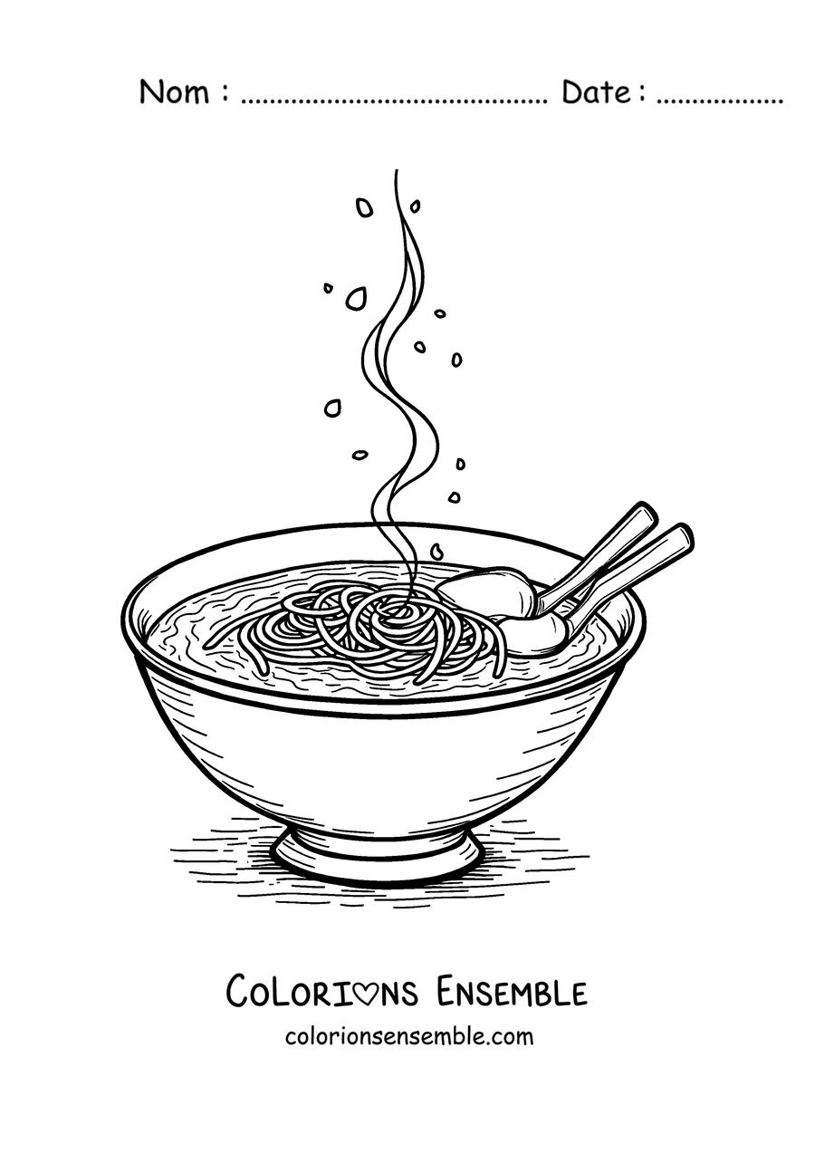 Coloriage d'un bol classique de soupe de nouilles ramen
