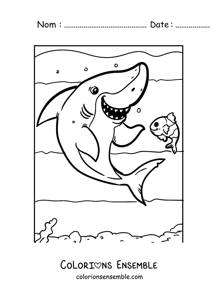 Coloriage d'un requin nageant à côté d'un petit poisson
