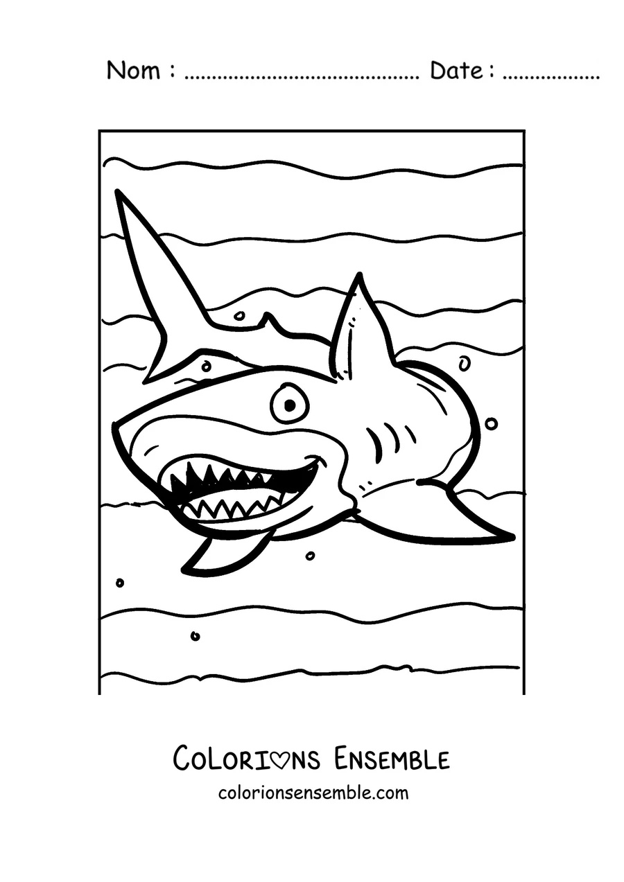 Coloriage d'un requin à la gueule ouverte et aux dents pointues