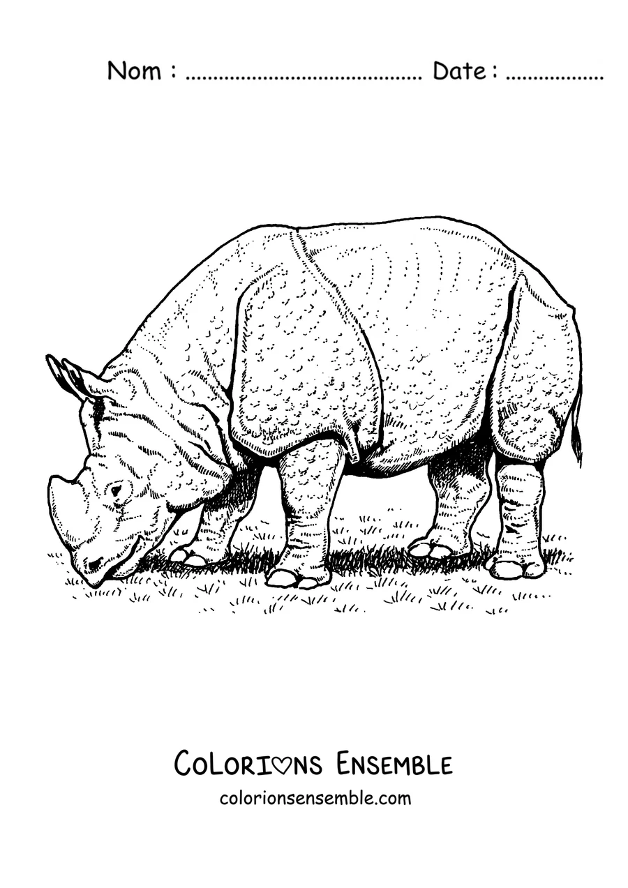 Coloriage d'un rhinocéros indien à la peau en plaques