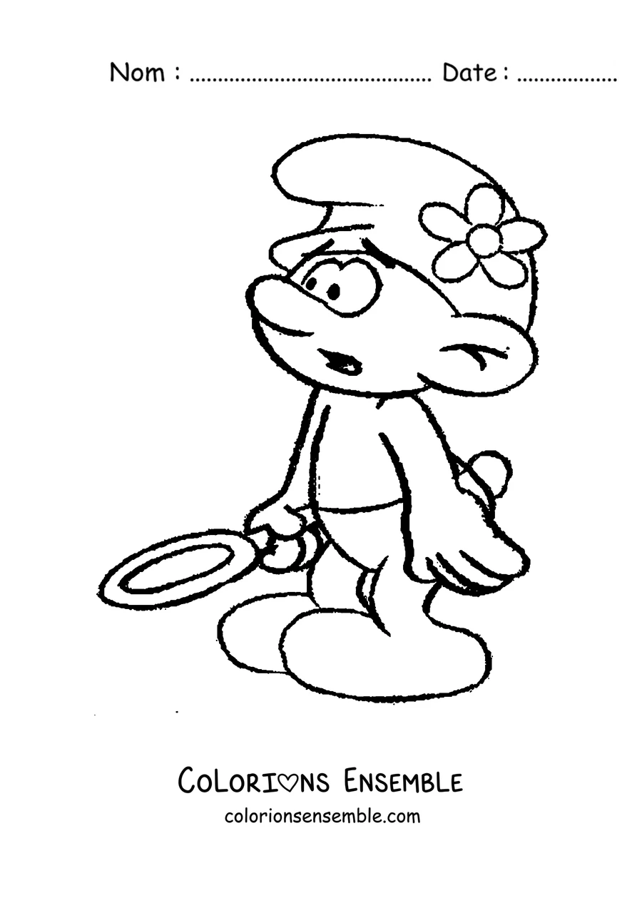 Coloriage d'un Schtroumpf qui explore avec une loupe