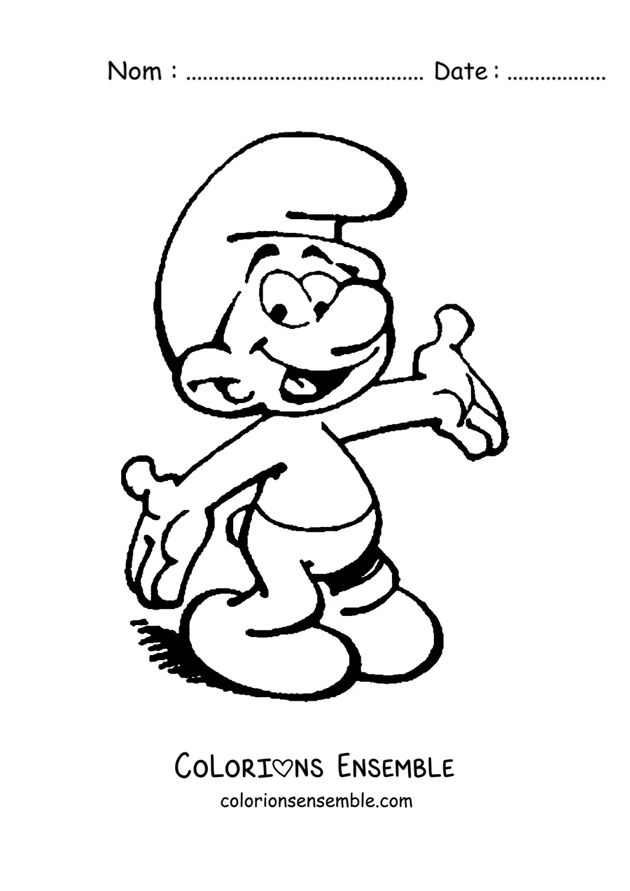 Coloriage d'un Schtroumpf tout content qui salue