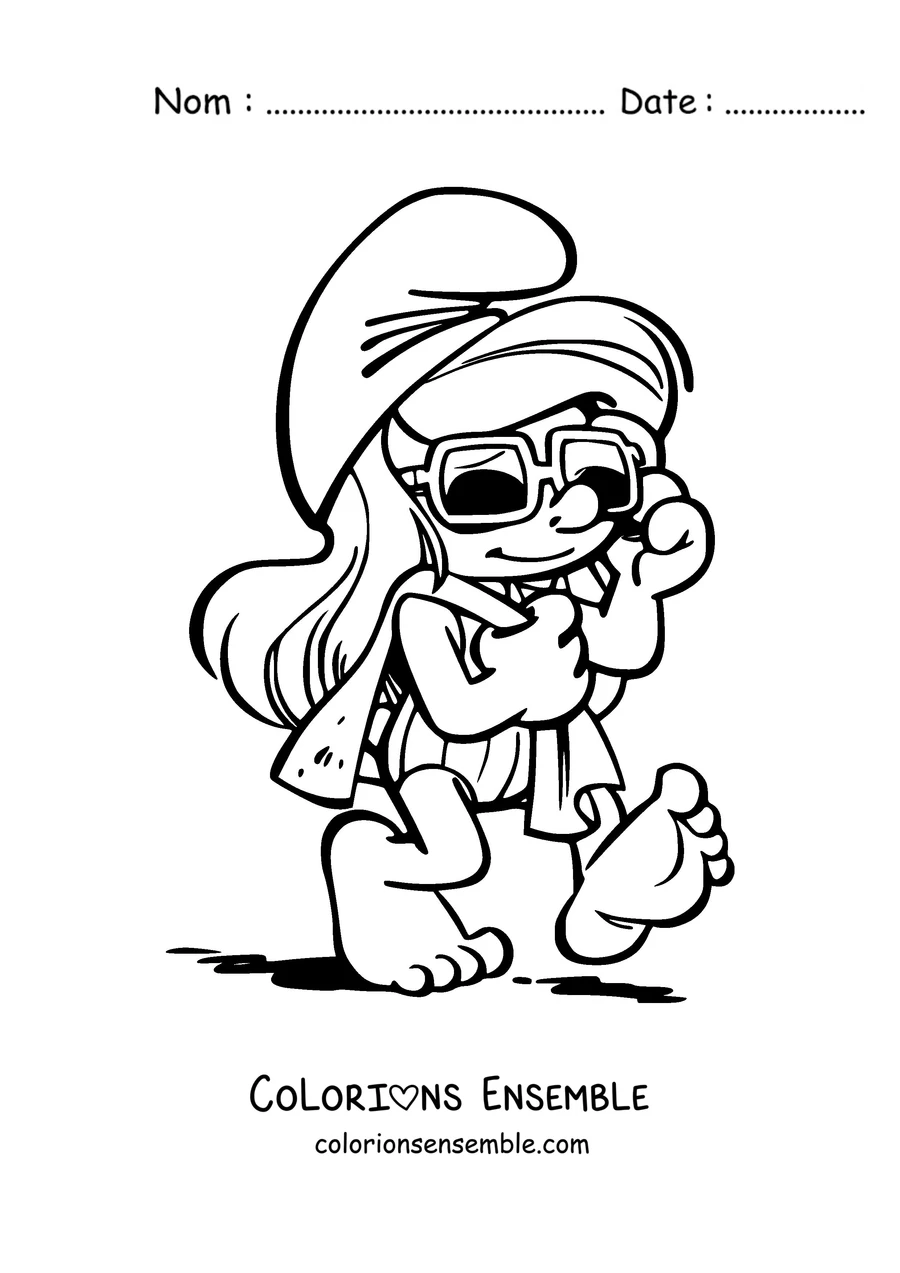 Coloriage de la Schtroumpfette avec des lunettes de soleil