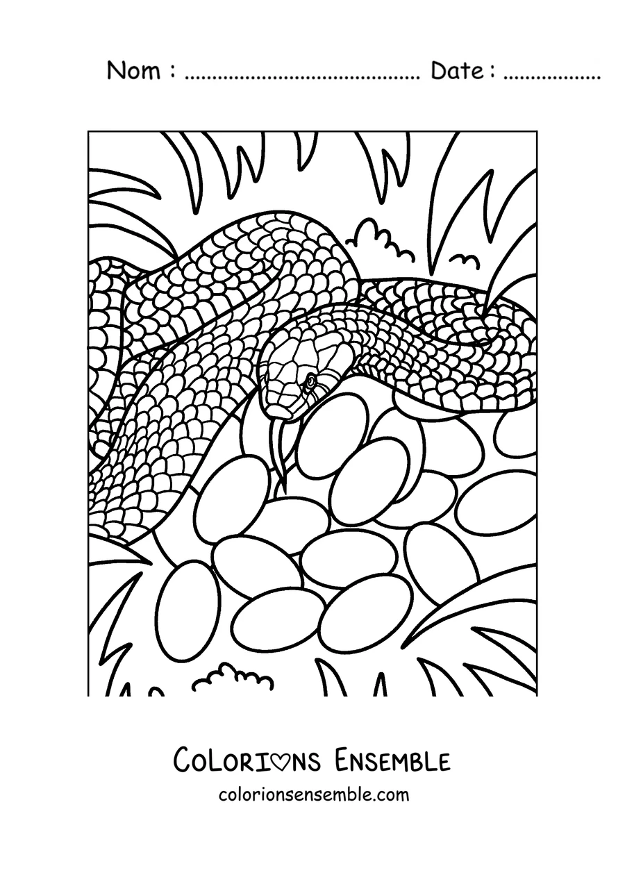 Coloriage d'un serpent protégeant ses œufs