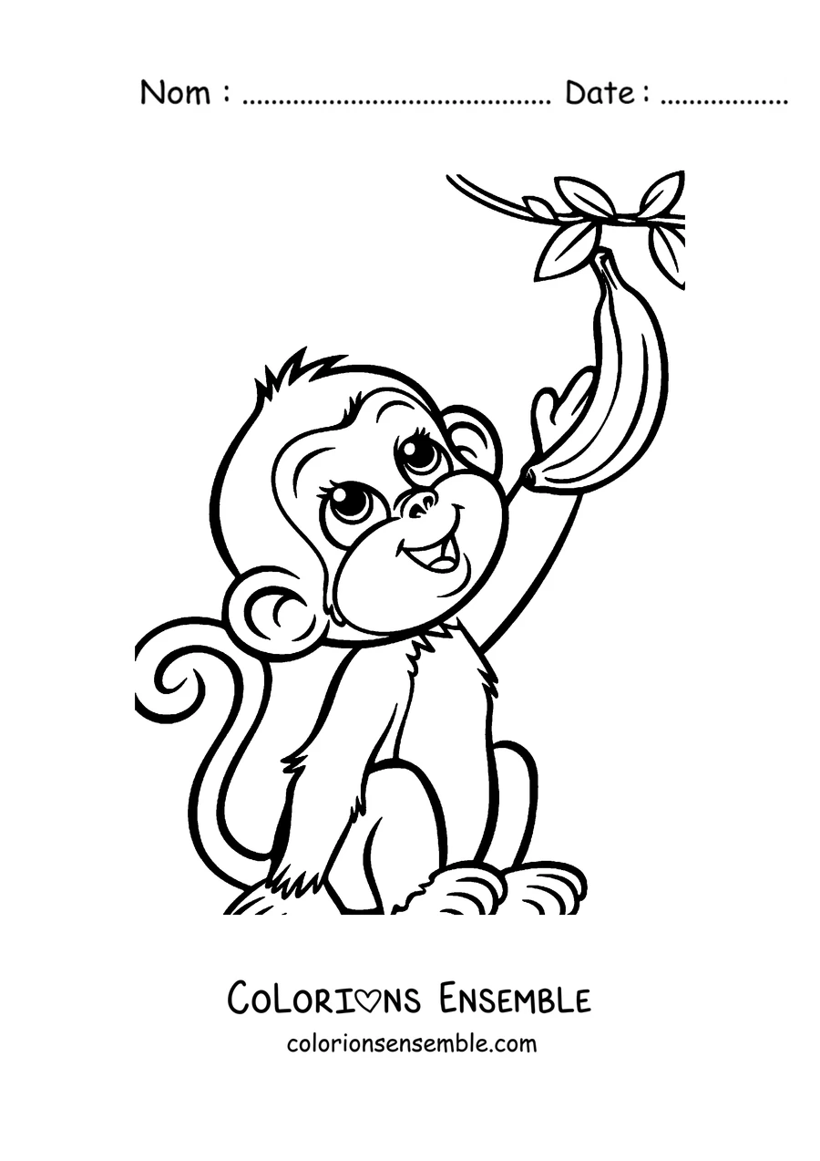 Coloriage d'un singe assis tenant une banane