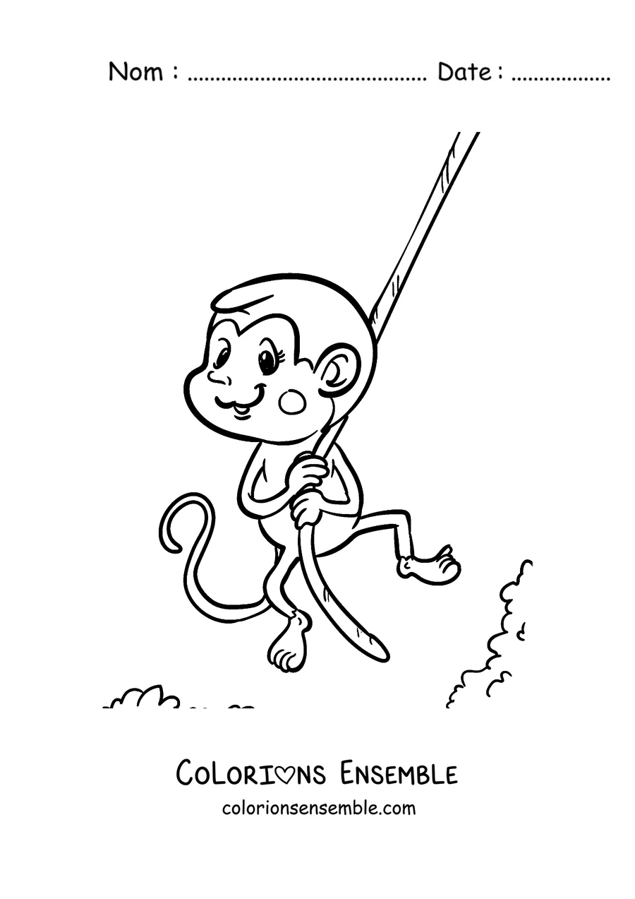 Coloriage d'un singe qui se balance à une liane
