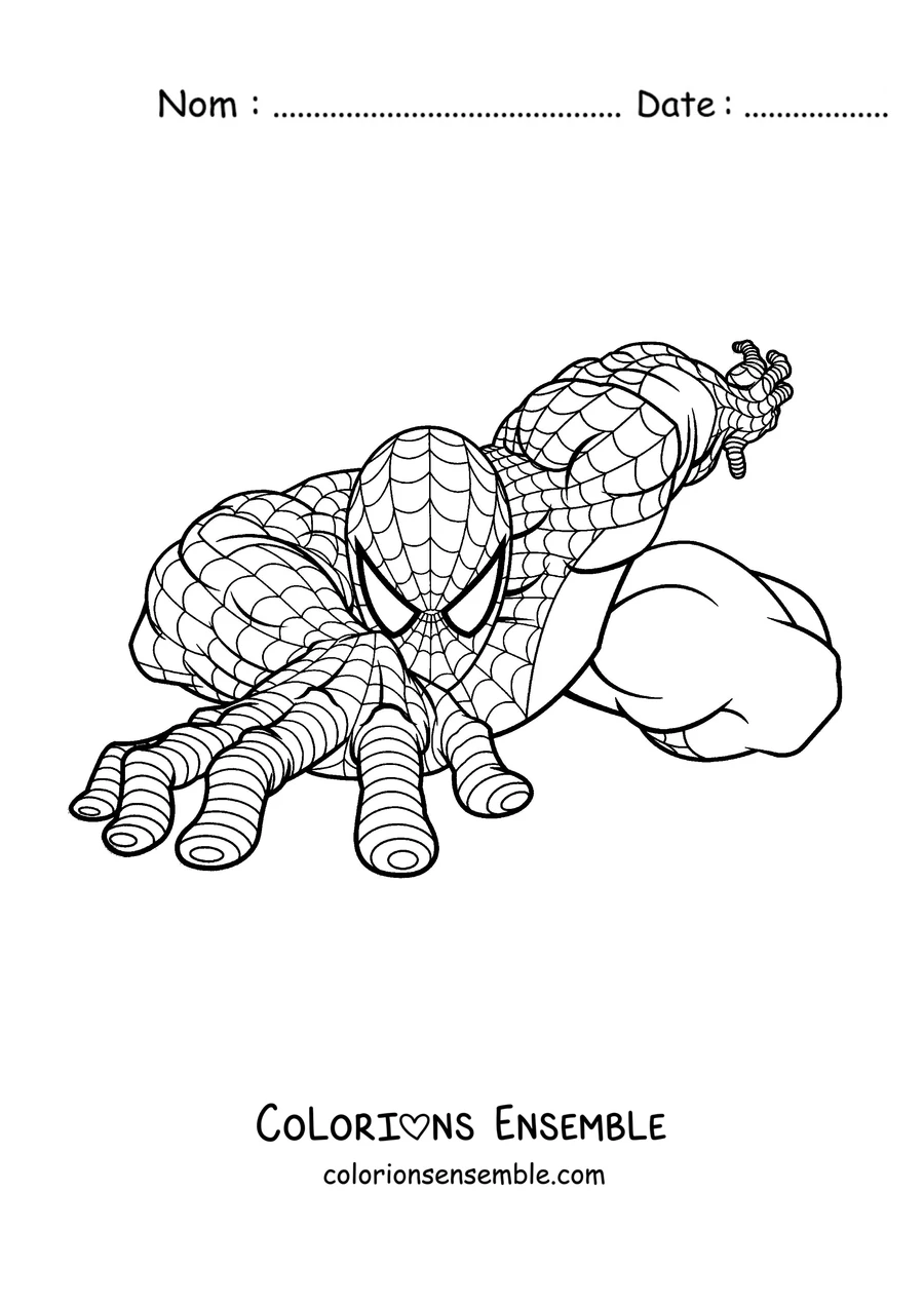 Coloriage de Spider-Man en train de grimper avec son costume classique