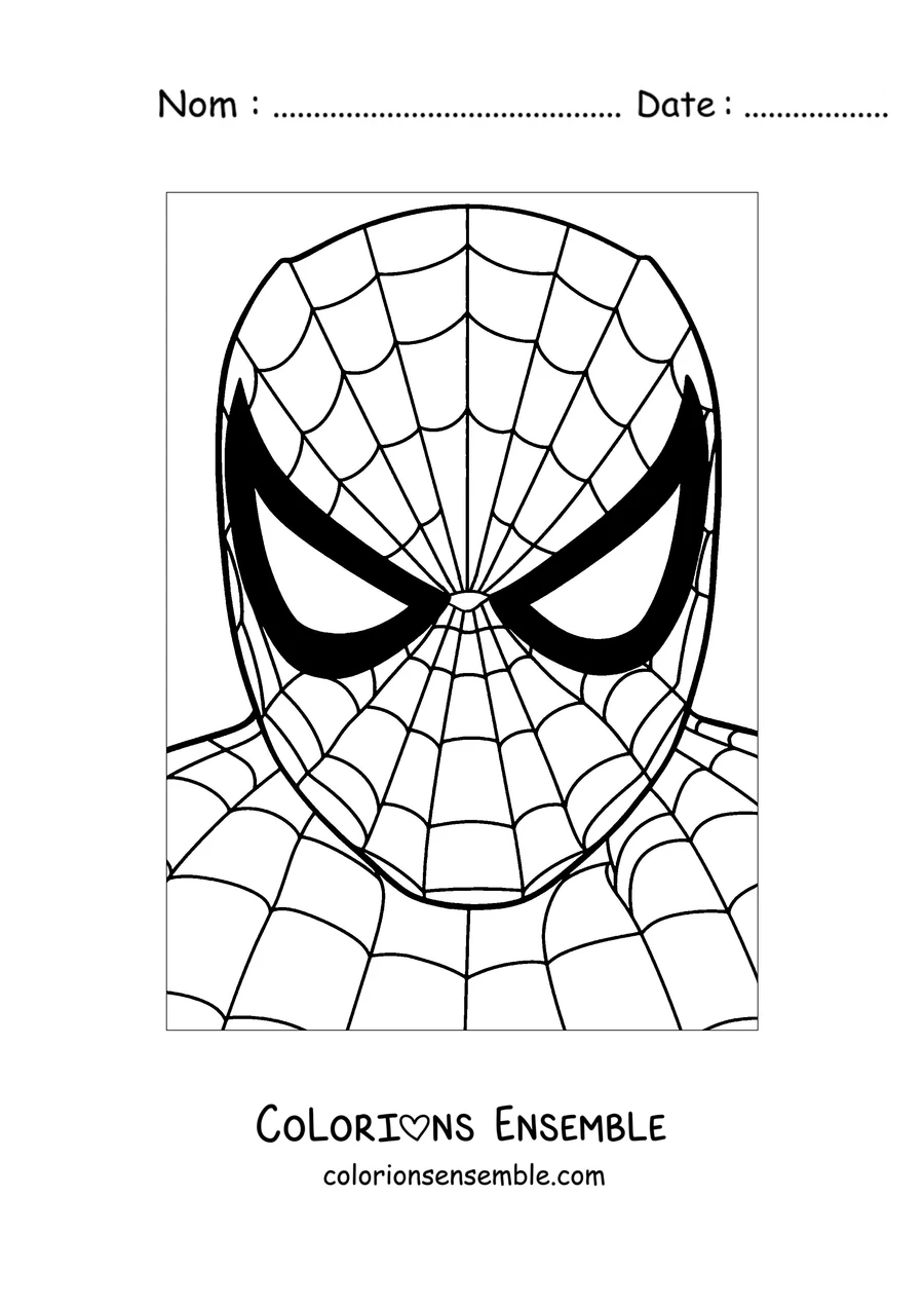 Coloriage du visage de Spider-Man avec son masque et ses grands yeux