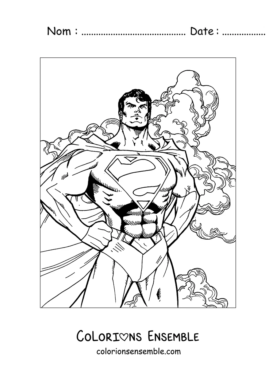 Coloriage de Superman debout les mains sur les hanches