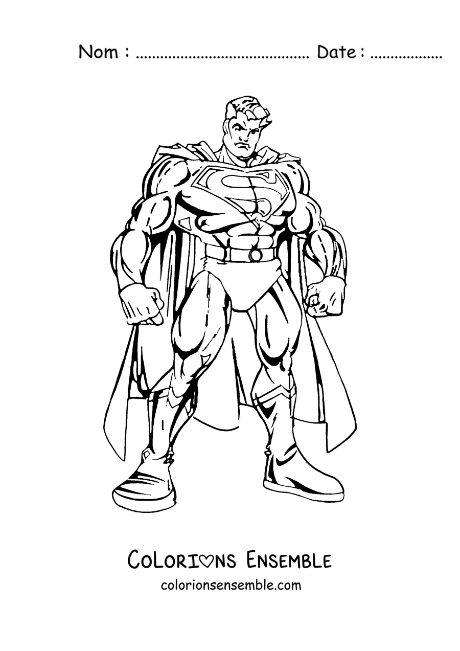Coloriage de Superman debout les poings serrés