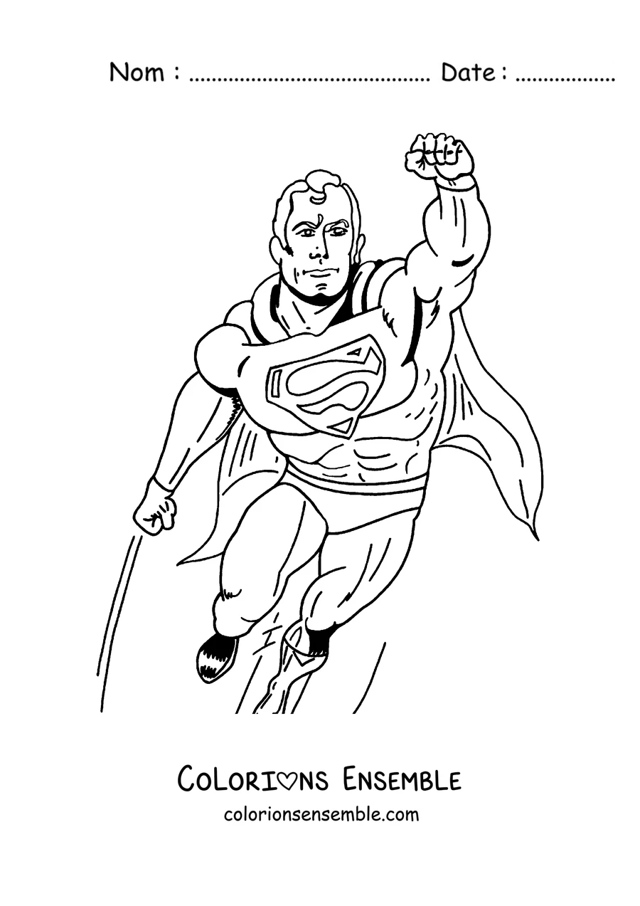 Coloriage de Superman volant le poing levé