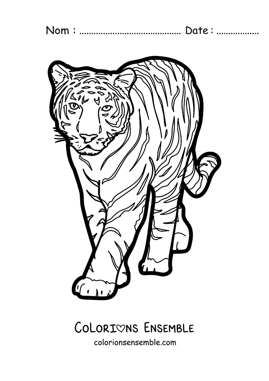 Coloriage d'un tigre marchant vers toi