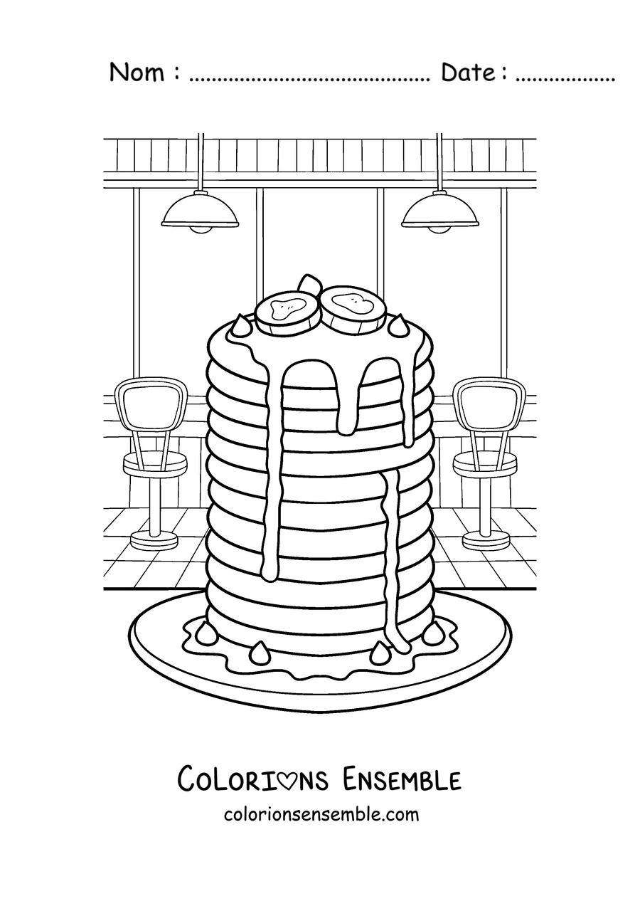 Coloriage d'une tour de pancakes dans un café