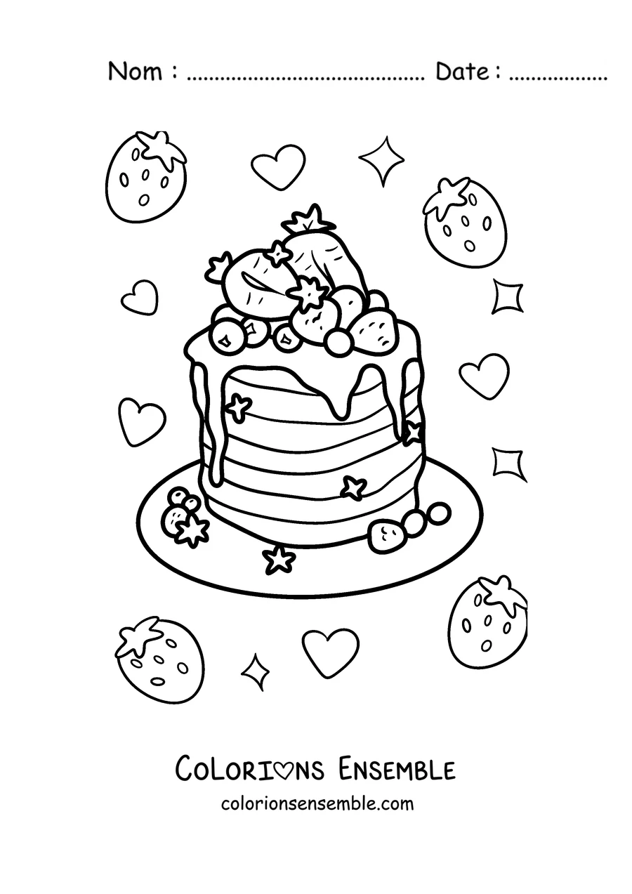 Coloriage d'une tour de pancakes aux fraises