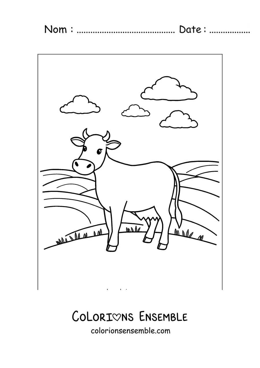 Coloriage de vache se promenant dans la campagne