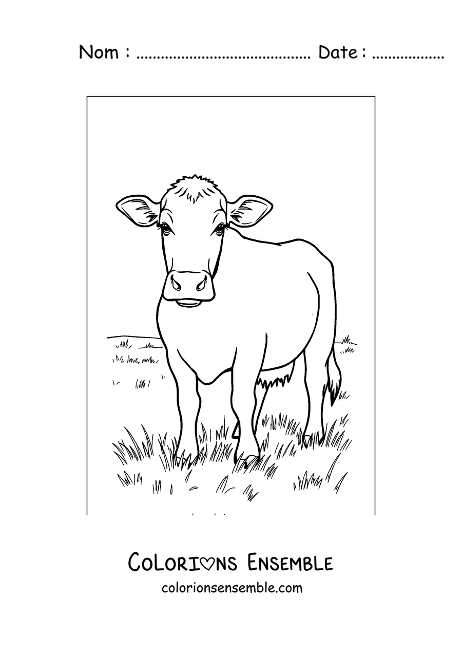 Coloriage de vache laitière broutant dans le pré