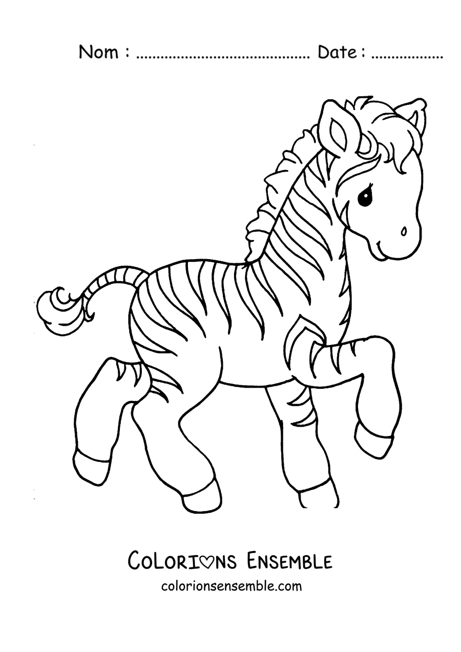 Coloriage d'un bébé zèbre qui joue