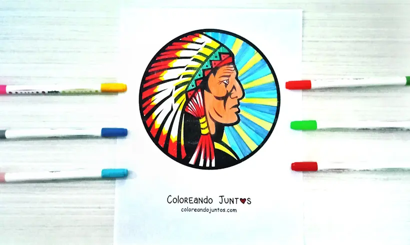 Coloriage d’Amérindien colorié par Colorions Ensemble