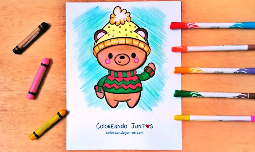 Coloriage d’ours de Noël colorié par Colorions Ensemble