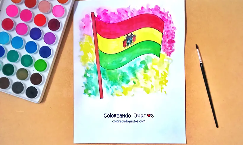 Coloriage du drapeau de la Bolivie colorié par Colorions Ensemble