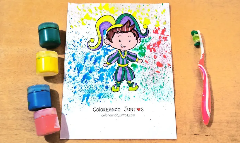 Coloriage d’un enfant au Carnaval peint avec une brosse à dents