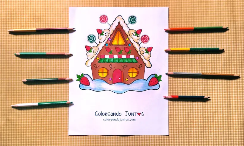 Coloriage de maison en pain d’épices colorié par Colorions Ensemble